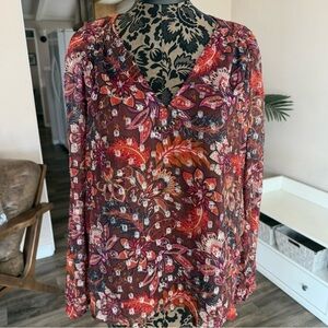 LOFT Multicolor Floral V-Neck Blouse